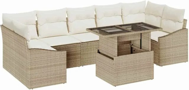 vidaXL Garten-Sofa-Set aus Polyrattan in Beige, 8-teiliges L-Shape Lounge-Set mit Sitzauflagen und integriertem Stauraum für Kissen - Bild 1