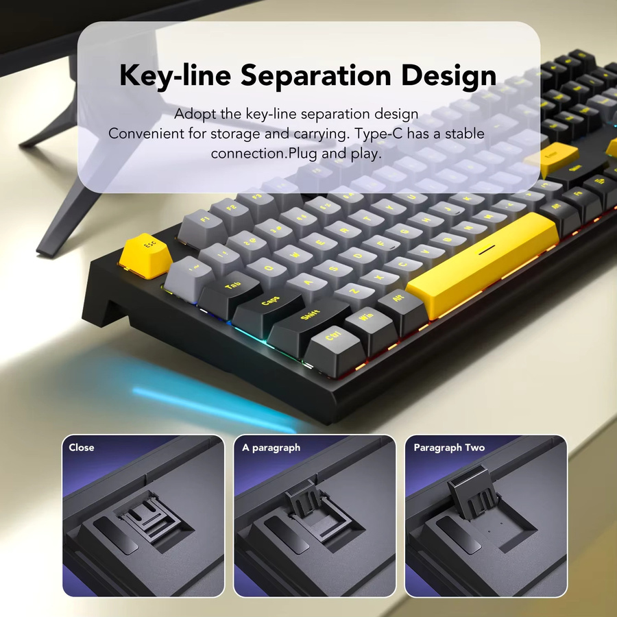 RESAUDGINE Mechanische Gaming-Tastatur mit 108 Tasten und LED-Hintergrundbeleuchtung in Grün für PC und Mac - Bild 3