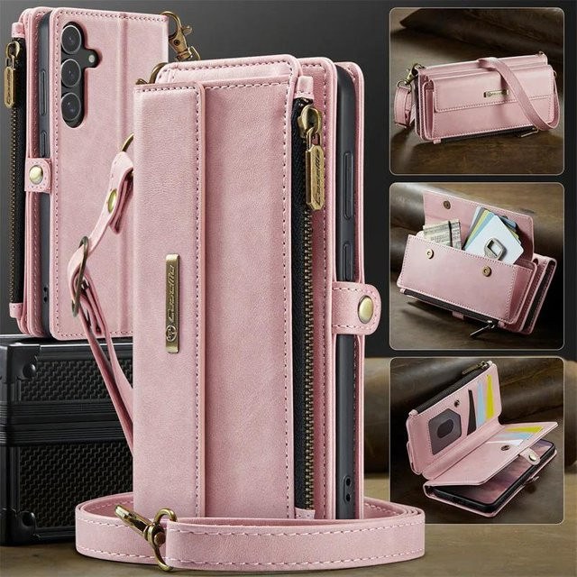 CaseMe Lanyard Handyhülle aus Leder mit Reißverschluss und Geldbörse für Samsung Galaxy S23 Plus - Bild 1
