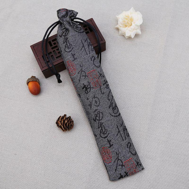 Dekorative faltbare Handfächertasche im chinesischen Kalligraphie-Stil aus Textil in Blau und Grau - Bild 1