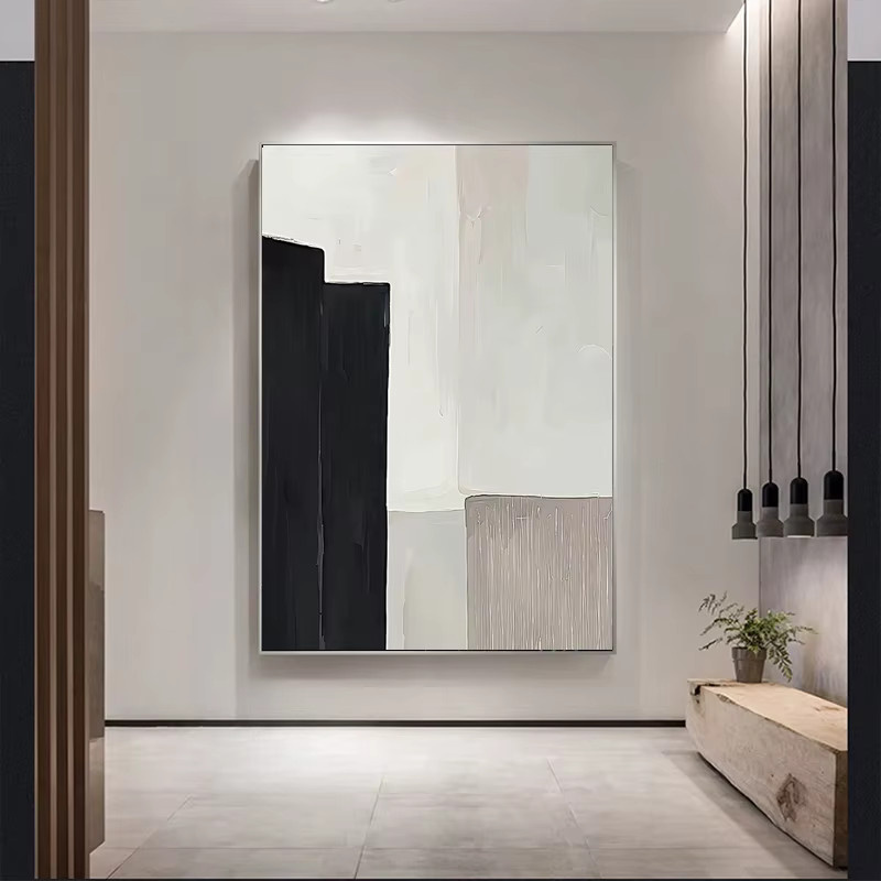Abstrakte Leinwandmalerei Potdemiel in Blau, Schwarz und Beige als moderne Wandkunst für dein Wohnzimmer - Bild 3