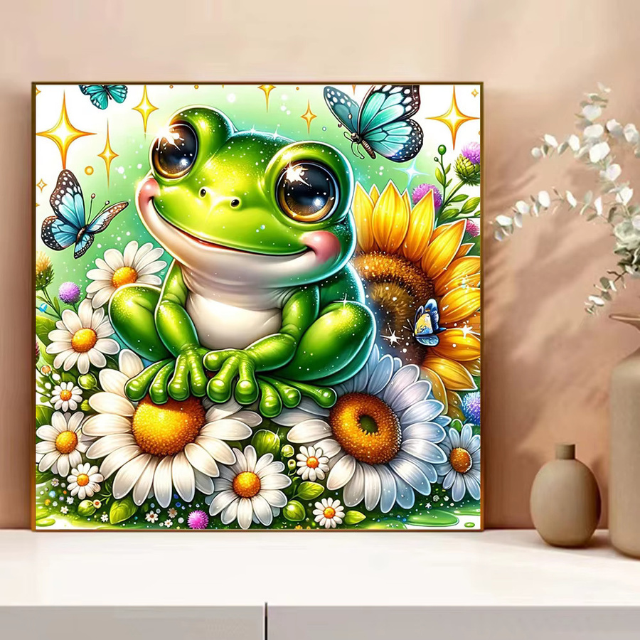 Evershine Kreuzstich-Set Frosch mit Sonnenblumen-Wandkunst, 11 CT Stickerei in Mehrfarbig, B/H: 30 x 30 cm - Bild 3