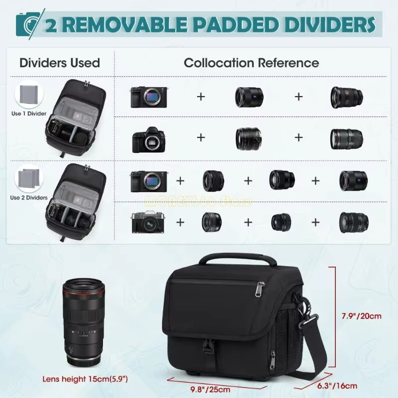F62C Leichte DSLR-Tasche aus wasserabweisendem Polyester in Schwarz - Bild 6