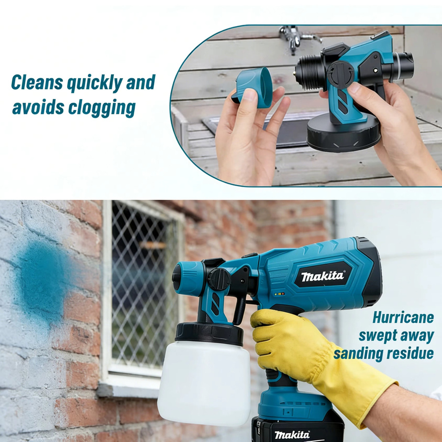 Makita Elektrische Farbspritzpistole Blau mit 1 l Behälter für 18V Akku als kabelloses Farbsprühgerät für Lackierarbeiten - Bild 4