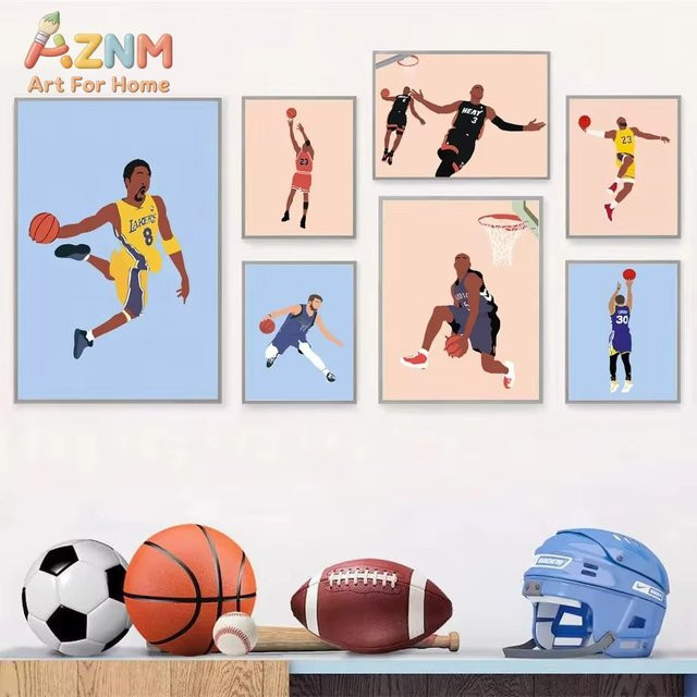 Kayou NBA Basketballspieler Superstar Porträt Leinwandgemälde Wandkunst Multicolor - Bild 1