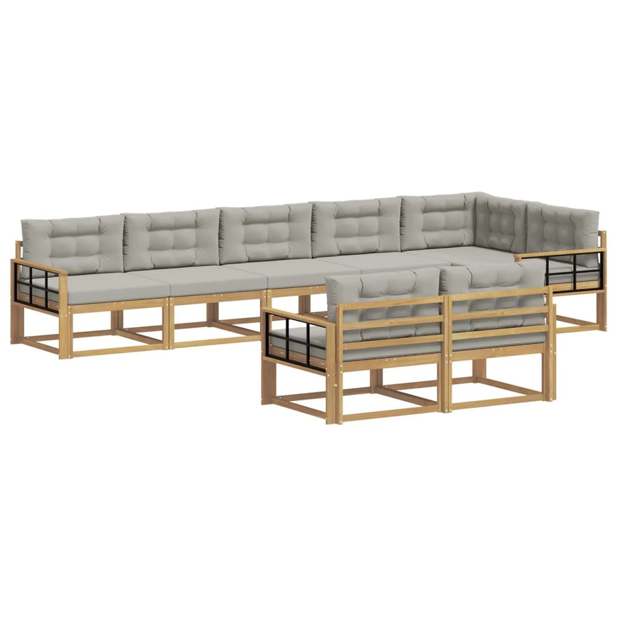 vidaXL Outdoor-Sofagarnitur 6-teilig in L-Form aus Akazienholz mit Polstern in Weiß und Grau - Bild 2