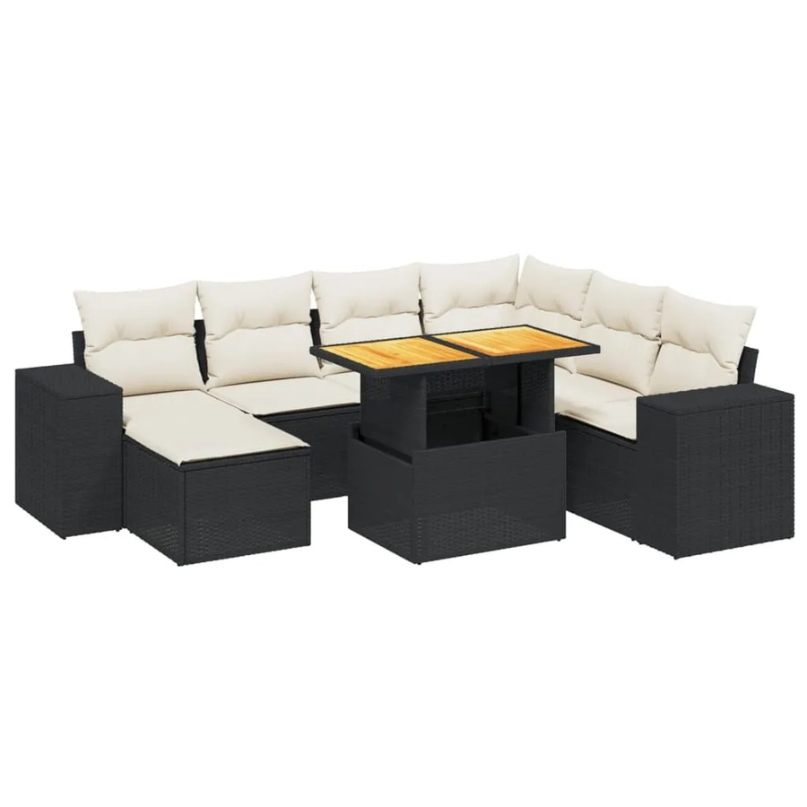 vidaXL 8-tlg. Garten-Sofagarnitur aus Poly-Rattan in Schwarz mit Kissen und Couchtisch für Terrasse und Garten - Bild 2