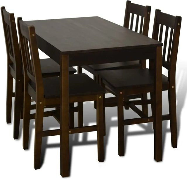 vidaXL Esszimmerset aus Holz mit Esstisch und 4 Holzstühlen, Braun, B/T/H: 108 x 65 x 73 cm - Bild 1
