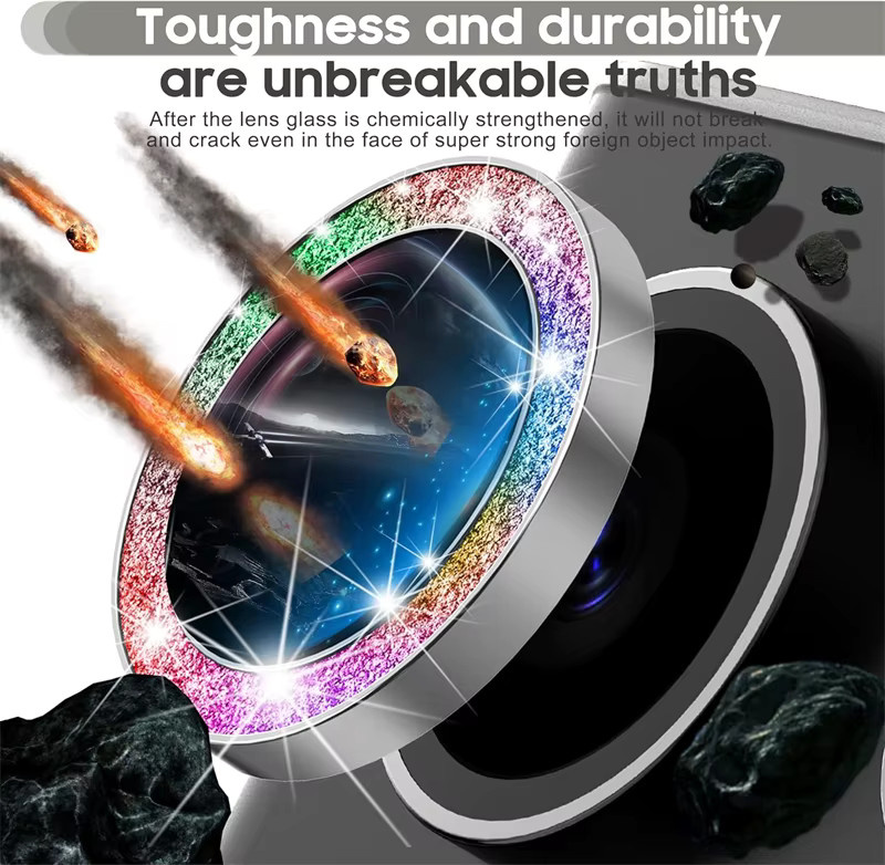 Glitzer-Diamant Kameraobjektivschutz aus gehärtetem Glas mit Metallring für Samsung Galaxy S23 Plus, S24, S25 Ultra und S25+ in Black und Multicolour - Bild 2