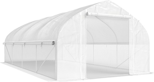 Outsunny Tunnelgewächshaus für den Außenbereich mit UV-Schutz und 8 Fenstern, Weiß, B/T/H: 600 x 300 x 200 cm - Bild 1