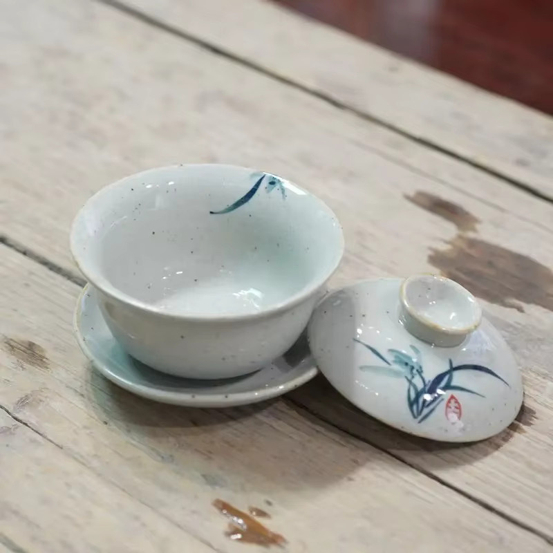 Traditionelles chinesisches Kung Fu Tee-Set aus Keramik mit Gaiwan und Teetasse in Sancai-Design, Mehrfarbig - Bild 3
