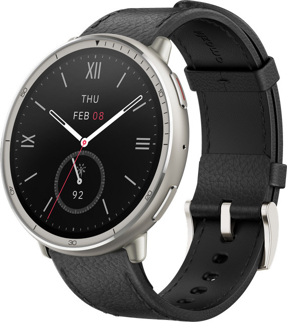 Amazfit Active 2 Round Premium Smartwatch mit schwarzem Lederarmband und Edelstahlgehäuse - Bild 1