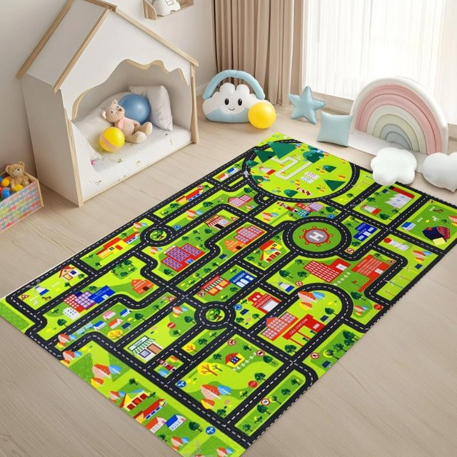 Transport Road Print Teppich als interaktive Krabbelmatte für Kinder, weich und rutschfest, mehrfarbig - Bild 1