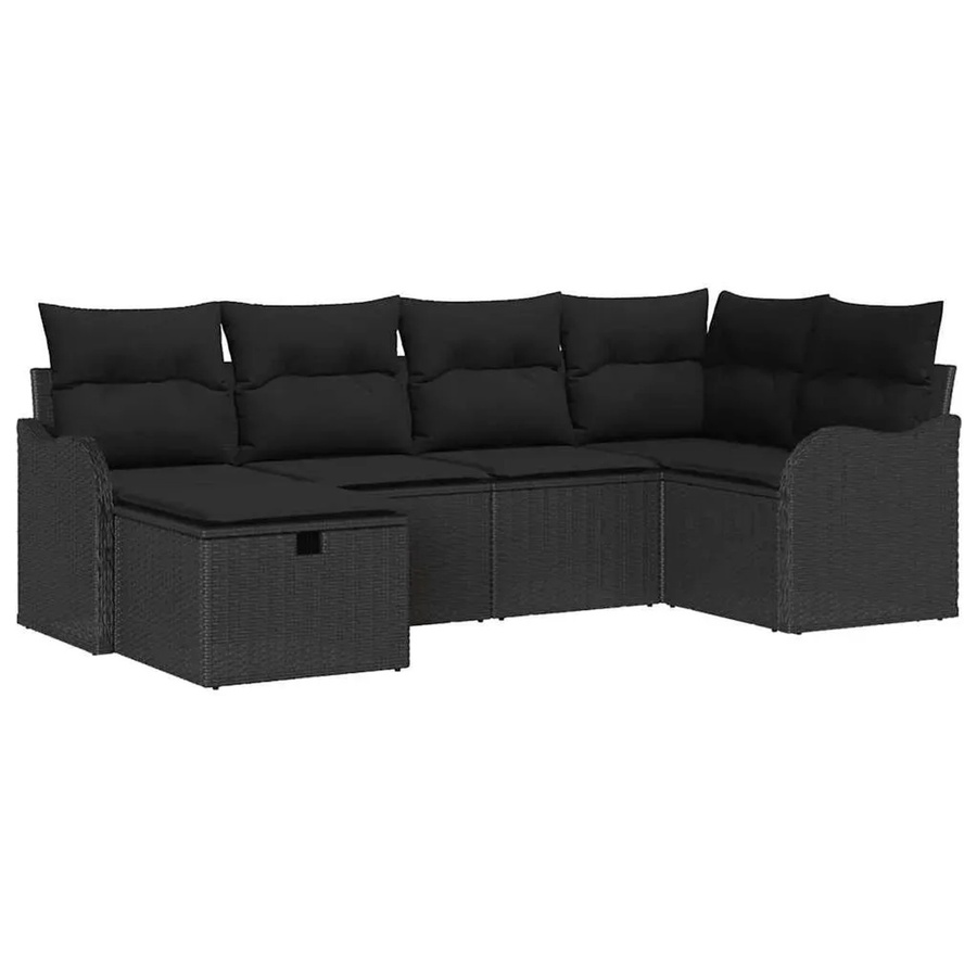 vidaXL Garten-Sofa-Set 6-teilig in Schwarz aus Poly-Rattan mit Kissen und Stauraumfunktion - Bild 2