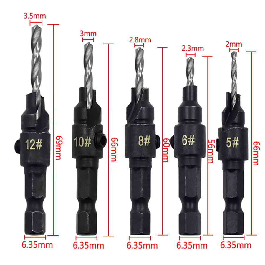5-teiliges Sechskantschrauben-Lochöffner-Senkerbohrer Set mit Kegelbohrern zum Bohren und Reiben in Schwarz und Beige - Bild 3