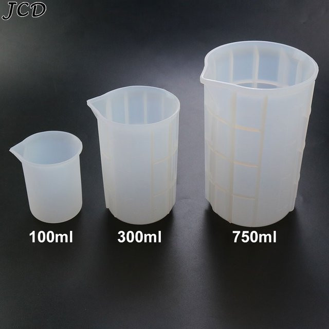JCD Silikon Messbecher mit Skala in Weiß für Lebensmittel, DIY und Epoxidharz, 100 ml, 300 ml, 750 ml - Bild 1