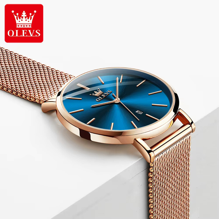 OLEVS Armbanduhr, Quarz, Roségold, Blau, Milanaise, Damen - Bild 1