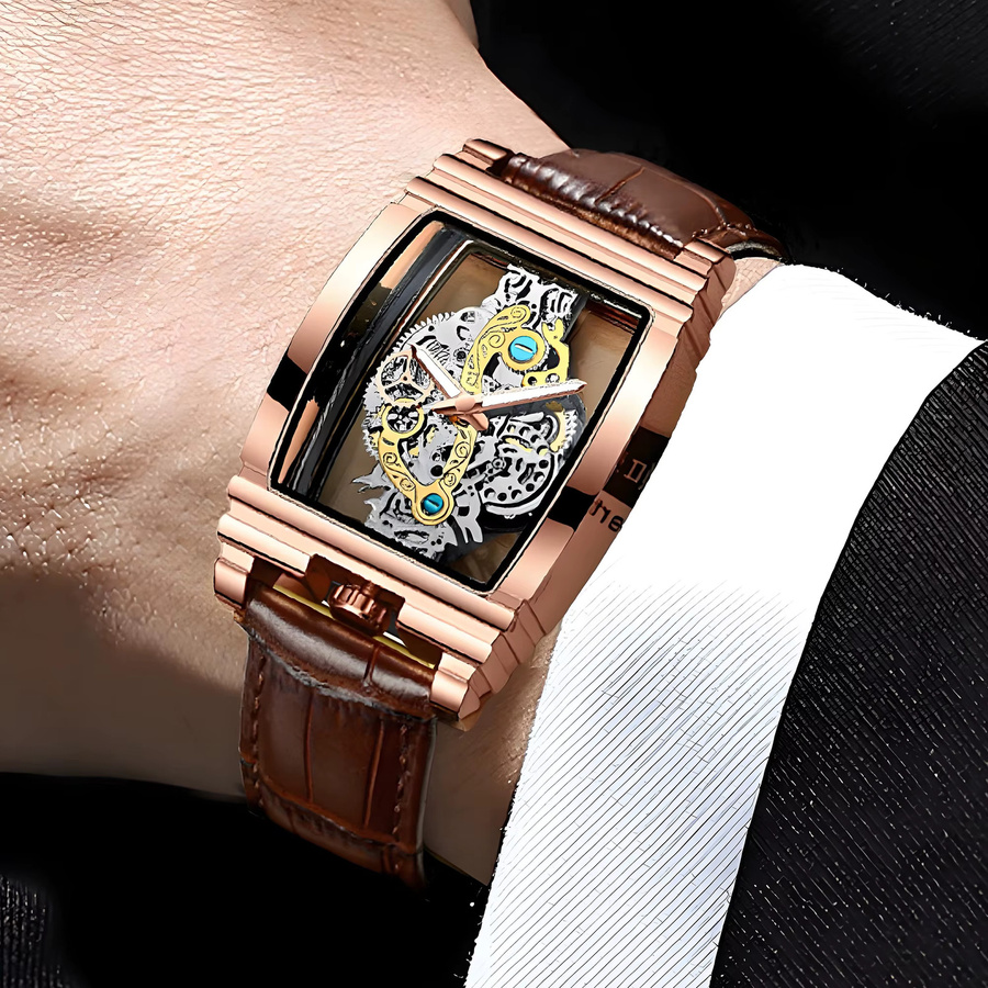 BINBOND Armbanduhr Quarz, Leder, Roségold, Schwarz, Herren - Bild 4
