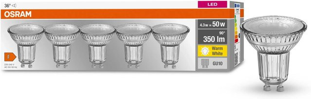 Osram LED Leuchtmittel GU10 mit 4,3 W in Warmweiß und transparentem Glas - Bild 1