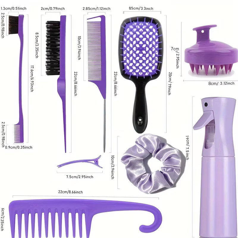 WANMEI Haarkamm-Styling-Set mit Schwanzkamm, Kantenbürste, Shampoo-Bürste, Gießkanne, Haarnadel, Haarband - Bild 3
