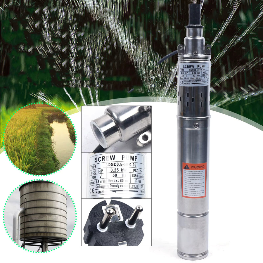 Bymaocar Tiefbrunnenpumpe aus Edelstahl 304 in Silber, 250 W, 1600 l/h Tauchwasserpumpe - Bild 5