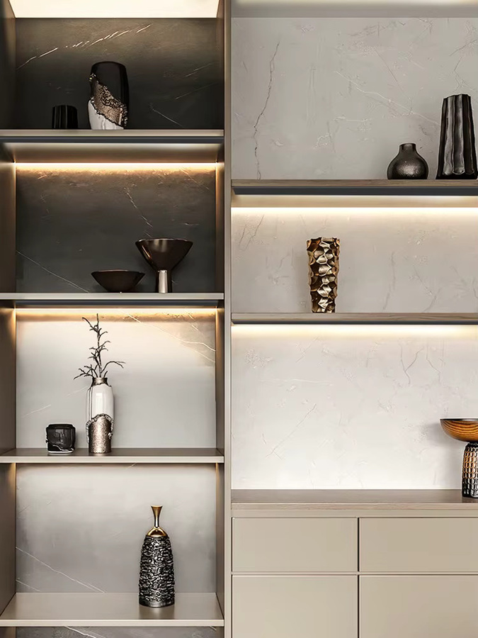 KSDLIGH Ultradünnes Aluminium-LED-Profil in Grau mit 45 Grad Schräge für Schrank- und Regalbeleuchtung, Warmweiß, Höhe: 0,7 cm - Bild 7