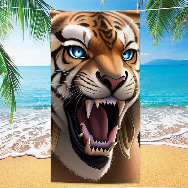 JMG Household Supplies Strandtuch mit Tigerdesign aus Mikrofaser, schnelltrocknend, Mehrfarbig, B/H: 50 x 100 cm - Bild 1