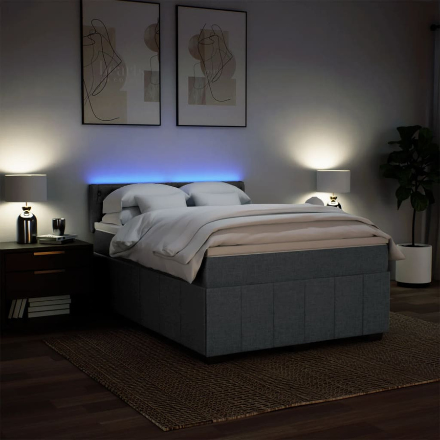 vidaXL Boxspringbett Dunkelgrau mit Matratze und USB-Ladeport, B/T/H: 140 x 200 x 100,5 cm - Bild 4