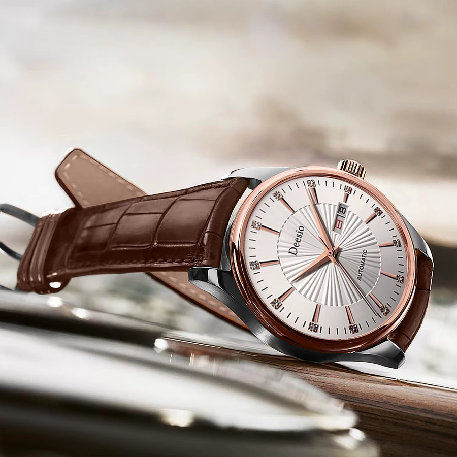 Deesio Armbanduhr Automatik, Edelstahl, Leder, Datum, Herren - Bild 3
