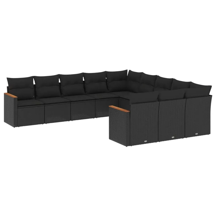 vidaXL 11-tlg. Garten-Sofagarnitur in L-Form aus Poly-Rattan und pulverbeschichtetem Stahl mit Kissen in Schwarz - Bild 2