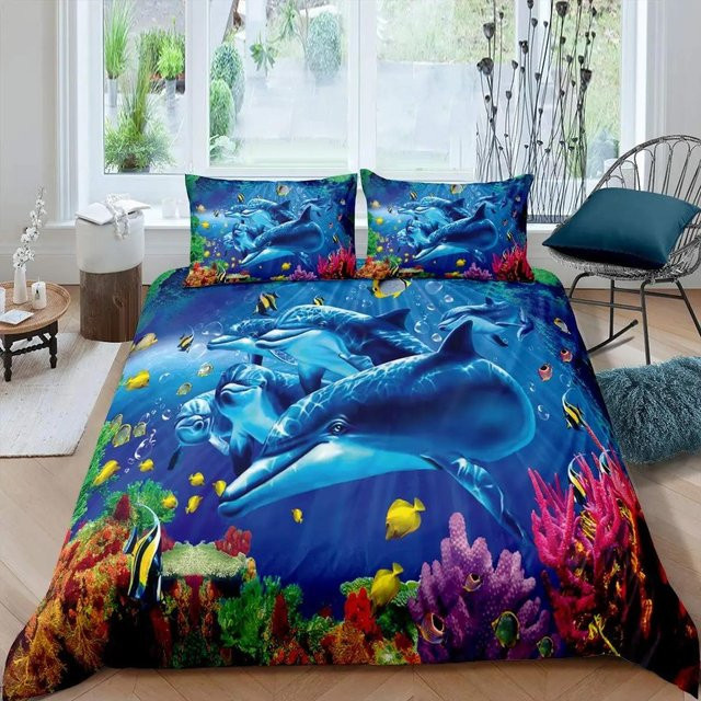 Bettwäsche-Set mit 3D-Delfin-Motiv in Blau von Your Warm Home, Polyester, B/H: 140 x 210 cm - Bild 1