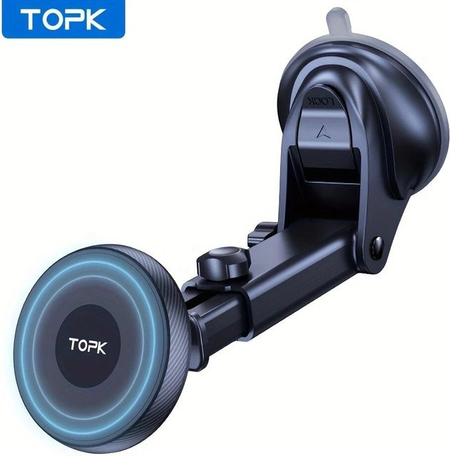 TOPK Magnetische Autotelefonhalterung für MagSafe iPhone 15 Pro Max in Schwarz mit Metallhaken zur Einhandbedienung - Bild 1