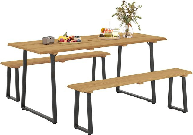 Outsunny 3-teilige Sitzgruppe aus Tannenholz und Stahl in Naturholz für 6 Personen, B/T/H: 178 x 76 x 77 cm - Bild 1