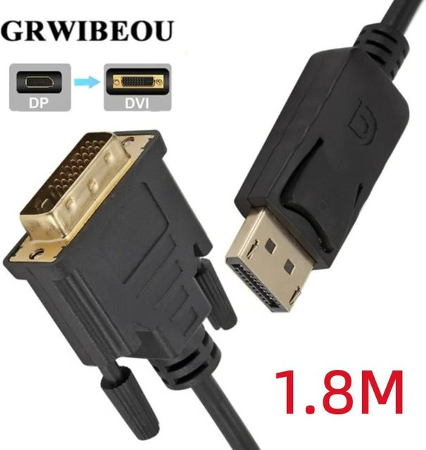 GRWIBEOU DisplayPort zu DVI Konverterkabel Schwarz, Länge: 1,8 m - Bild 1