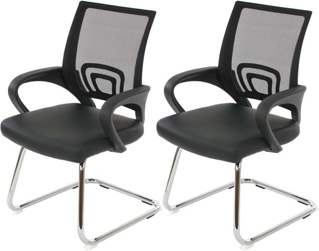PROREGAL Besucherstuhl 2er-Set aus Kunstleder in Schwarz mit Lehne und Freischwinger-Gestell, H x B x T: 92 x 57 x 59 cm, Sitzhöhe: 44 cm - Bild 1