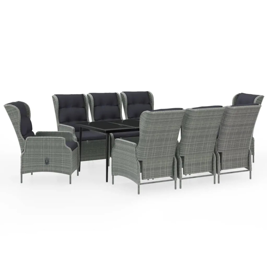 vidaXL Garten-Essgruppe 9-teilig aus PE-Rattan und Glas in Hellgrau - Bild 2