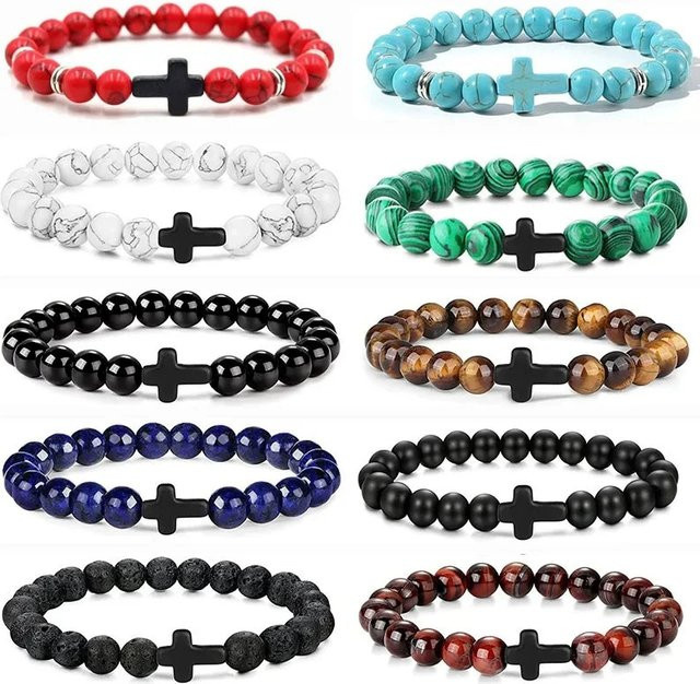 DAIPAN Armband, Perle, Kreuz Charme, Weiß, Unisex - Bild 1