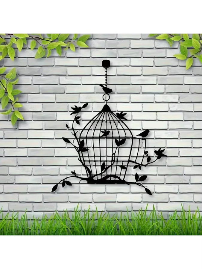 CIFBUY Wandkunst aus Metall in Form eines Vogelkäfigs im Vintage-Stil, Schwarz - Bild 3