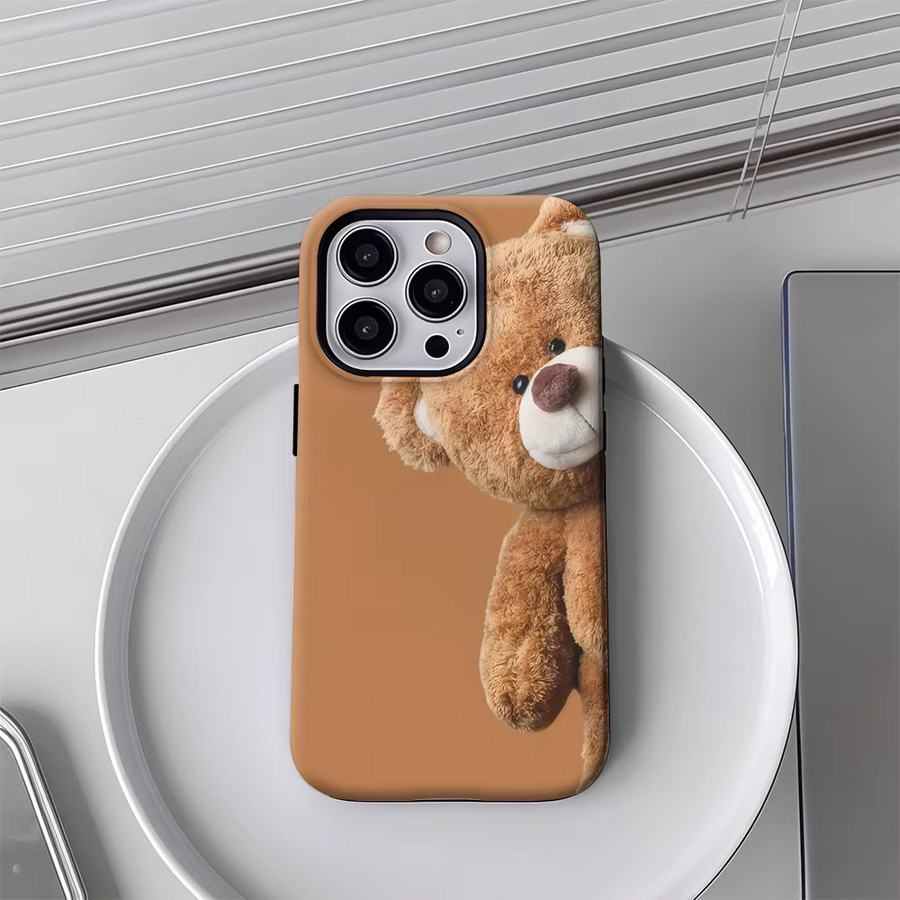 Teddybär Handyhülle für Apple iPhone 17 16 15 14 13 12 Pro Max Plus mit doppelschichtiger Rückseite in Braun - Bild 4