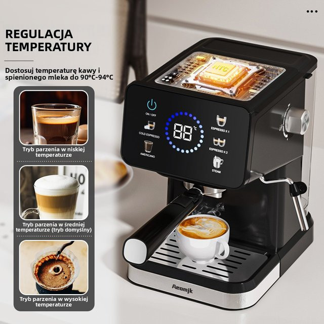 Aeomjk CM3171 halbautomatische Espressomaschine in Schwarz mit Touchscreen, Milchaufschäumer und 1,5 l Wassertank - Bild 1