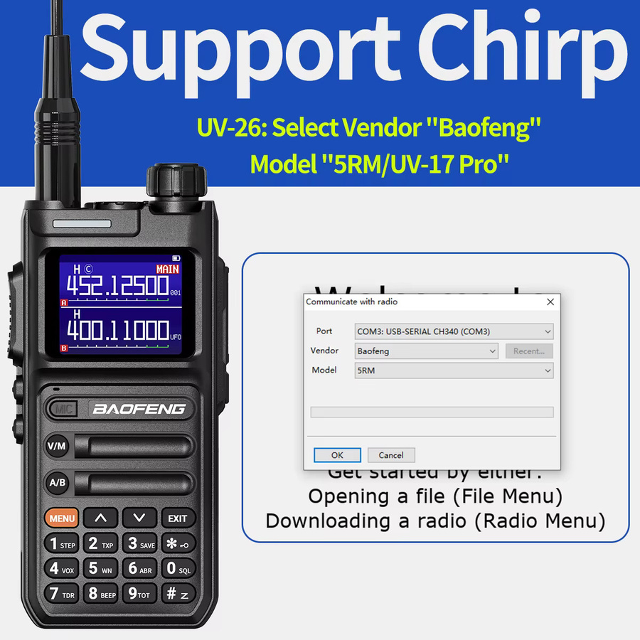 Baofeng UV-26 Walkie Talkie in Schwarz mit 10 W, Multiband AM/FM, 999 Kanälen und USB-C Anschluss - Bild 4
