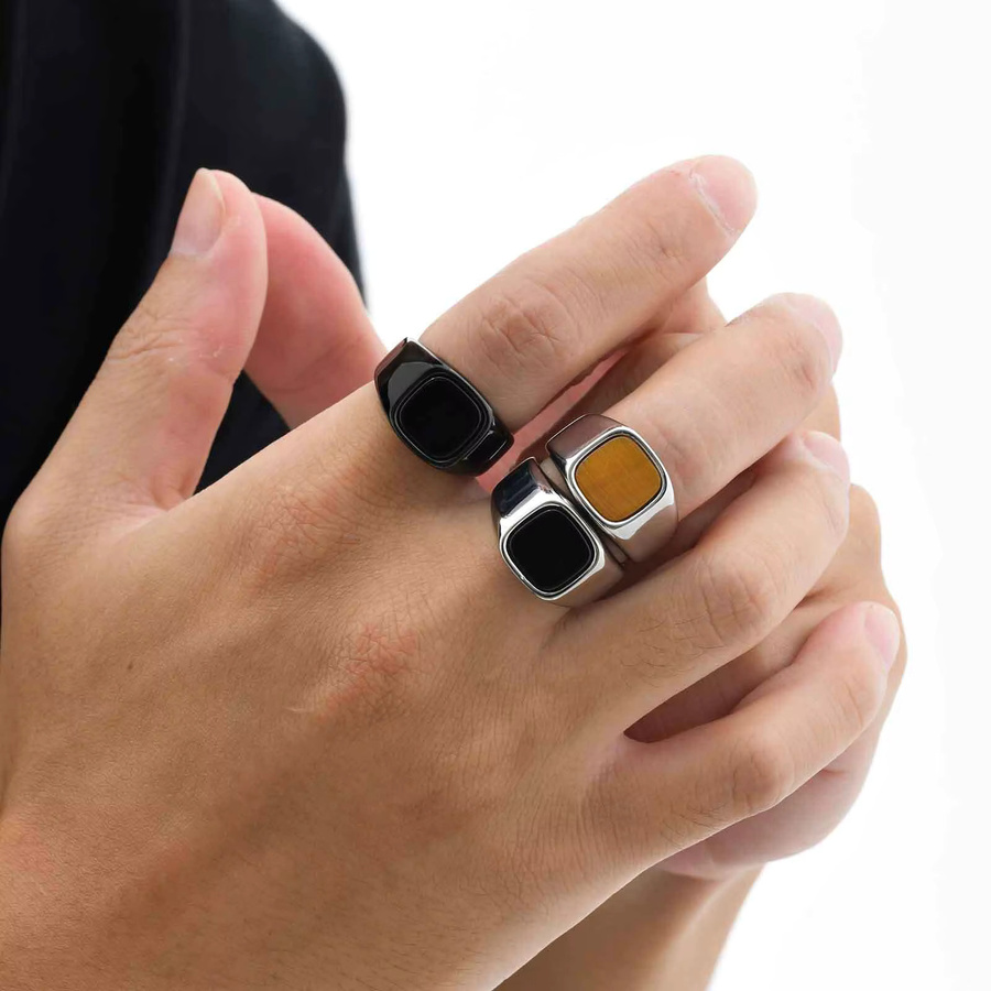 VNOX Ring, Edelstahl, Tigerauge, Herren, Silber - Bild 2
