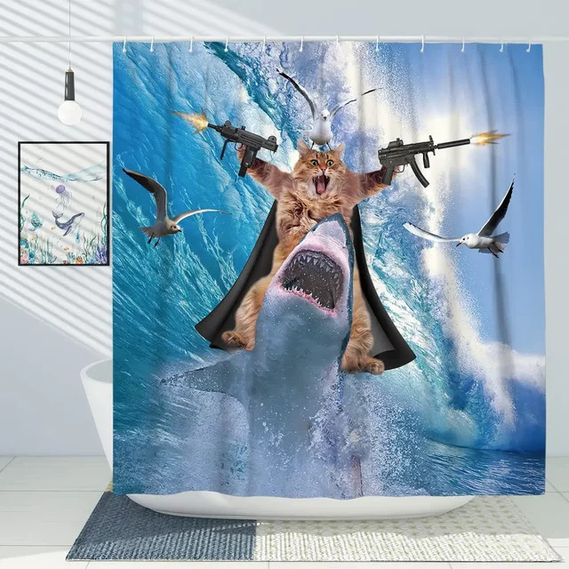 Potdemiel Duschvorhang mit Tier-Motiven aus Polyester für Kinder, Höhe: 180 cm, Breite: 90 cm - Bild 1