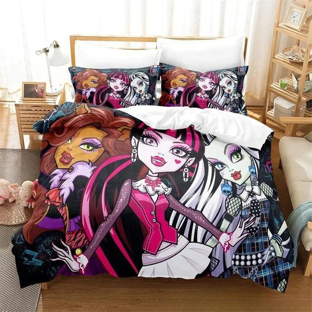 Personelity Monster Cartoon Bettwäsche-Set aus Mikrofaser-Polyester, Mehrfarbig, B/H: 70 x 133 cm, 3-teilig mit 1 Bettbezug und 2 Kissenbezügen - Bild 1