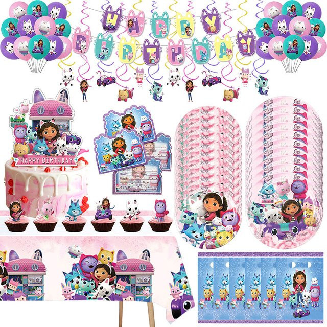 Gabby Dollhouse Geburtstagsparty Dekoration Set in Mehrfarbig mit Banner, Tischdecke, Tischgeschirr und Geschenktüten für Kinder - Bild 1