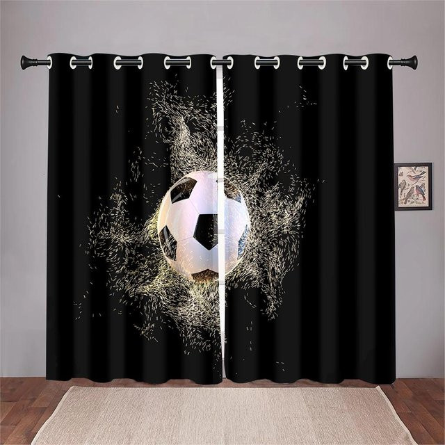 Fußball Design Vorhänge Set aus 2 Teilen, Schwarz, Semi-transparent, B: 50 cm, H: 130 cm - Bild 1
