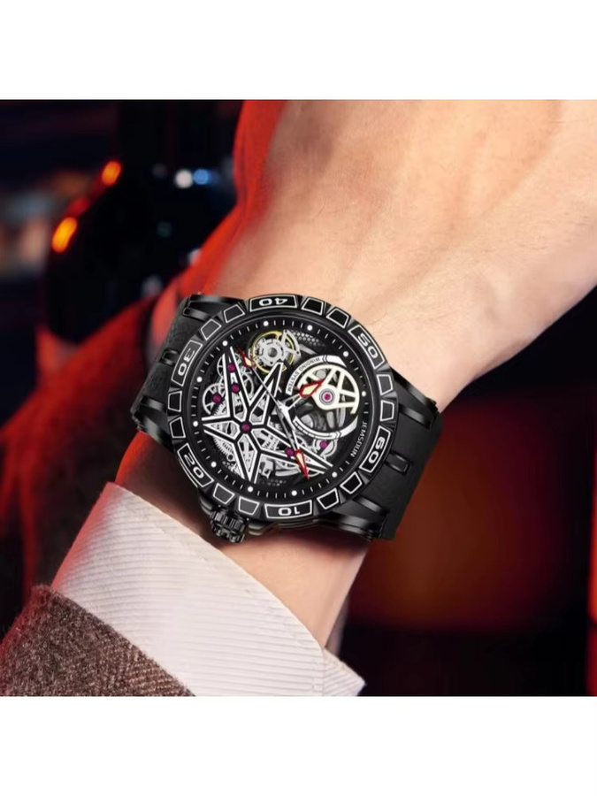 STARPERISH Armbanduhr Quarz, Skelett, Edelstahl, Kautschuk, Herren, Schwarz - Bild 6