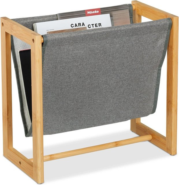 Relaxdays Zeitschriftenhalter aus Bambus und Stoff in Grau, B/T/H: 37 x 39,5 x 21 cm - Bild 1