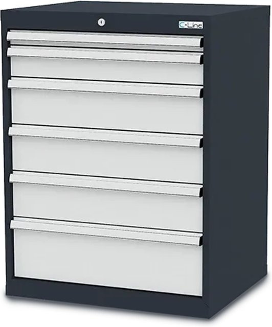 Simplaflex Schubladenschrank aus Stahlblech mit 6 Schubladen in Anthrazitgrau, B/T/H: 70 x 57,5 x 92 cm - Bild 1