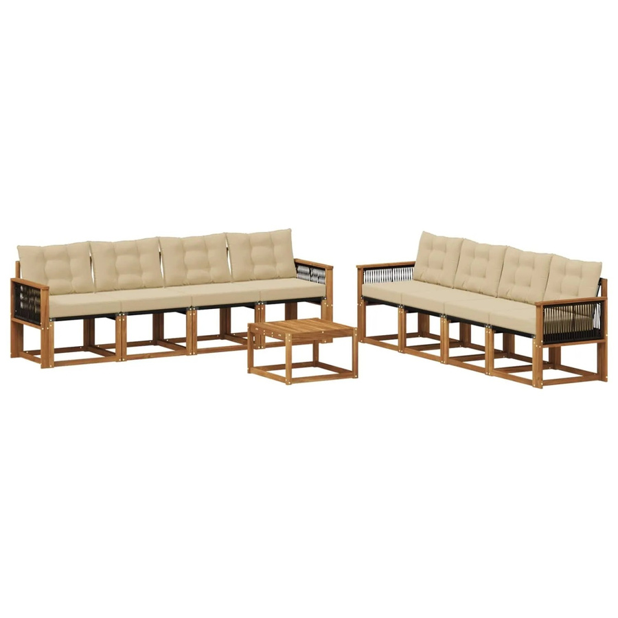 vidaXL Outdoor-Sofagarnitur aus Akazienholz mit Textilene und 9 Kissen in Natur-Beige - Bild 2